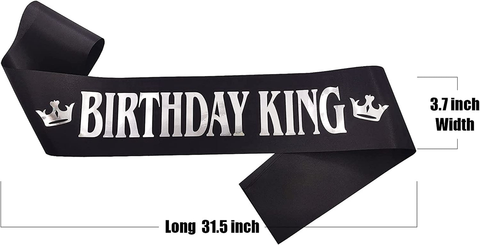 Birthday Gifts for Men,Boy Birthday King Sash Birthday Party Supplies and Decorations (Black-Silver） Apparel & Accessories > Clothing Accessories > Sashes MGJSRNH   