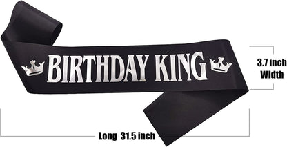 Birthday Gifts for Men,Boy Birthday King Sash Birthday Party Supplies and Decorations (Black-Silver） Apparel & Accessories > Clothing Accessories > Sashes MGJSRNH   