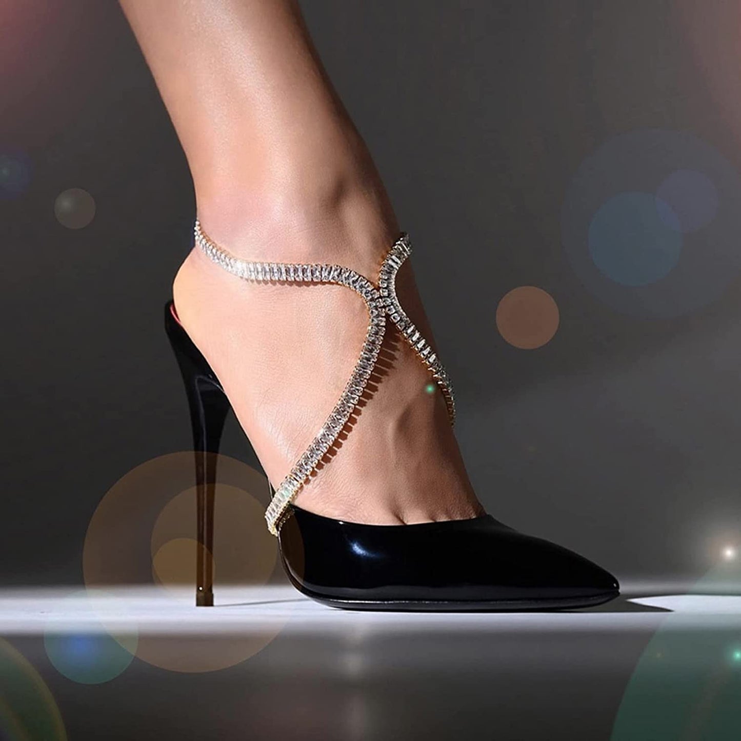 Hsakess Rhinestone Butterfly Heel Chain Tennis Chain Anklets Faux Crystal High Heel Ankle Bracelet Shoes Chain for Women Girls,Gold Apparel & Accessories > Jewelry > Anklets Hsakess   