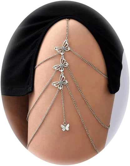 Snake Leg Chain for Women Thigh Chain for Girls Gold Snake Pendant Boho Body Chain for Beach Summer Holiday Apparel & Accessories > Jewelry > Body Jewelry HUASAI Silver Butterfly  