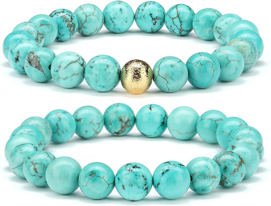 CHOGLE Gemstone Beaded Bracelets for Women - Semi Precious 8Mm round Natural Stone Beads Bracelet - Stretch Strand Bracelet for Girls Apparel & Accessories > Jewelry > Bracelets CHOGLE Turquoise Gemstone Stretch Beaded Bracelet  