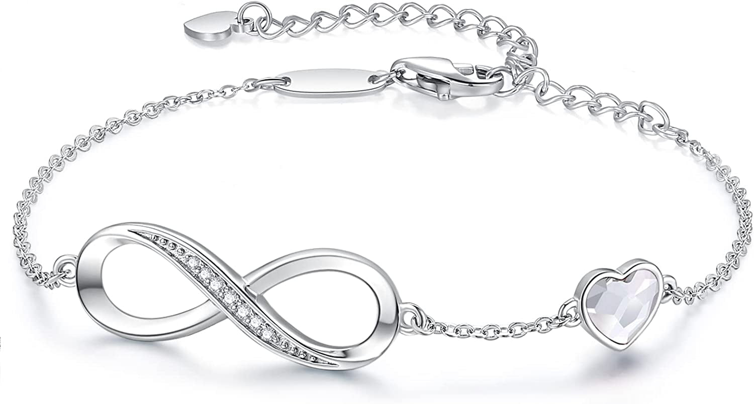 CDE Infinity Heart Symbol Charm Bracelet for Women Stainless Steel 925 Sterling Silver Adjustable Christmas Jewelry Gift Birthday Gifts for Women Mom Wife Girls Her Apparel & Accessories > Jewelry > Bracelets CDE Stainless Steel-White Stainless Steel 