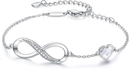 CDE Infinity Heart Symbol Charm Bracelet for Women Stainless Steel 925 Sterling Silver Adjustable Christmas Jewelry Gift Birthday Gifts for Women Mom Wife Girls Her Apparel & Accessories > Jewelry > Bracelets CDE Stainless Steel-White Stainless Steel 