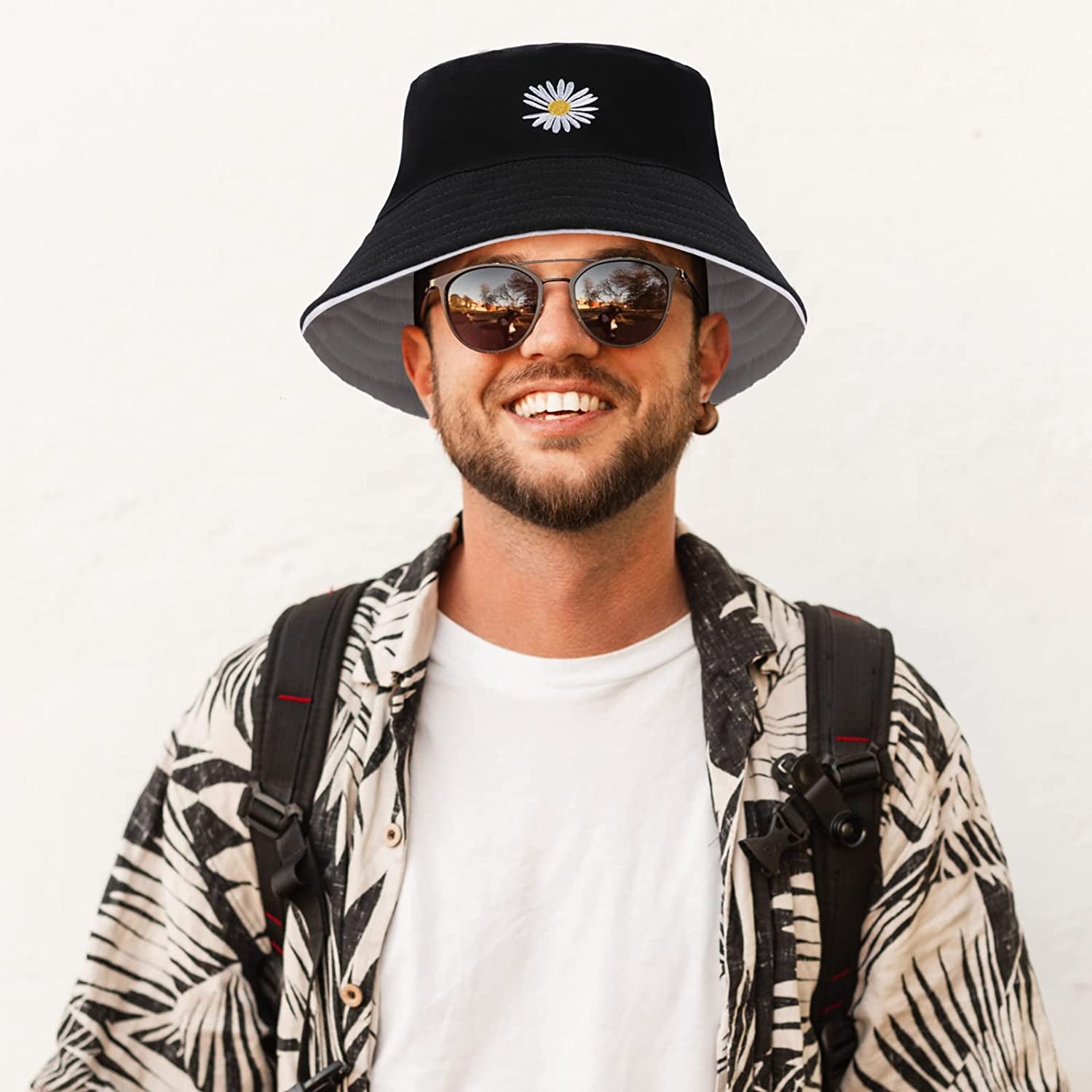 Bucket Hat - Unisex Black Bucket Hat for Women, Travel Beach Fisherman Summer Cap, Sun Protection Windproof Beach Bucket Hats for Men Teens Kids, Flower Embroidery Apparel & Accessories > Clothing Accessories > Hats clubone   