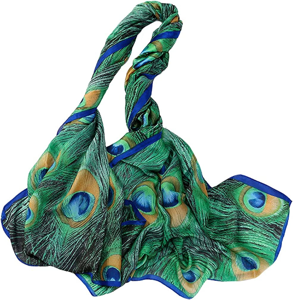 Fashion Scarves 100% Silk Felling Scarf Long Lightweight Sunscreen Shawls Wrap for Women Hair Scarves Apparel & Accessories > Clothing Accessories > Scarves & Shawls Aufeel Green  