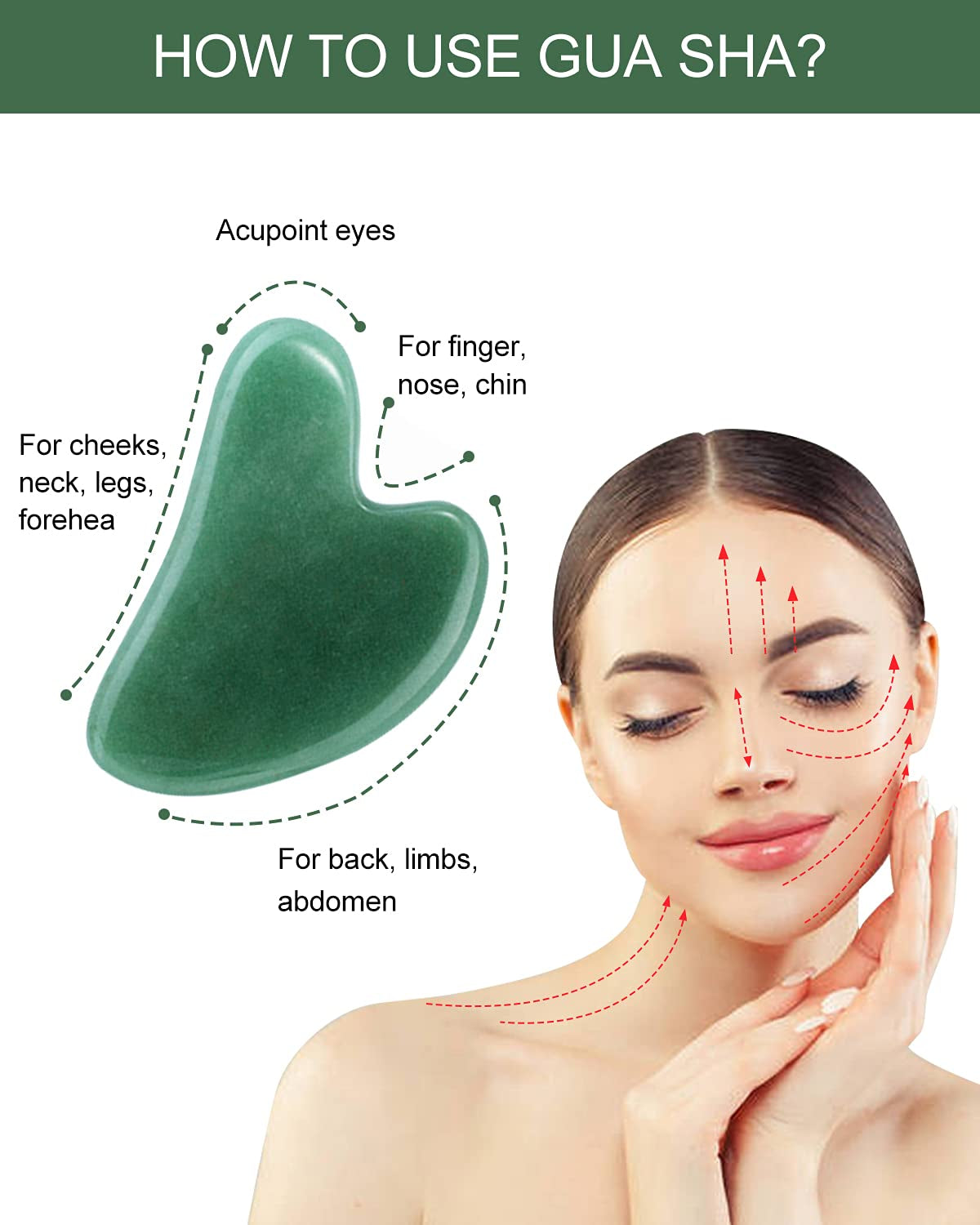 Guasha Tool for Face, Jade Roller Gua Sha Massage Tool Set, Beauty Facial Skin Care Massager for Muscle Relaxing and Wrinkles Relieve - Green Natural Jade Stone Health & Beauty > Personal Care > Cosmetics > Cosmetic Tools > Skin Care Tools KNQZE   