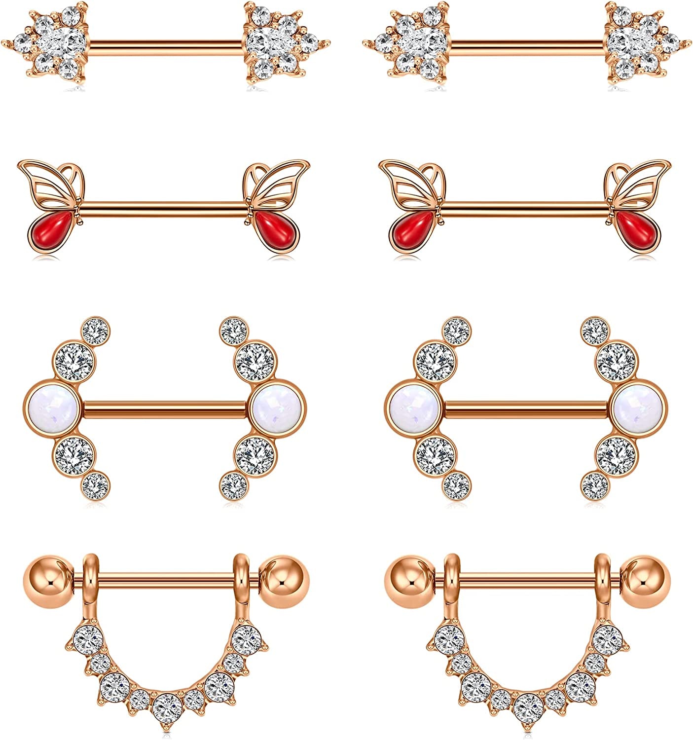TOKRING 14G 14Mm 16Mm Nipple Rings Surgical Steel Nipple Barbell Nipple Piercing Jewelry for Women Girls Apparel & Accessories > Jewelry > Body Jewelry TOKRING Style A: 14mm rose gold  