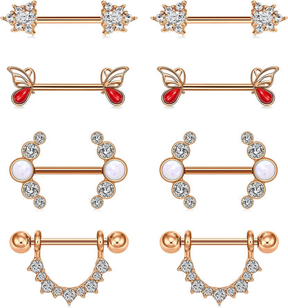 TOKRING 14G 14Mm 16Mm Nipple Rings Surgical Steel Nipple Barbell Nipple Piercing Jewelry for Women Girls Apparel & Accessories > Jewelry > Body Jewelry TOKRING Style A: 14mm rose gold  