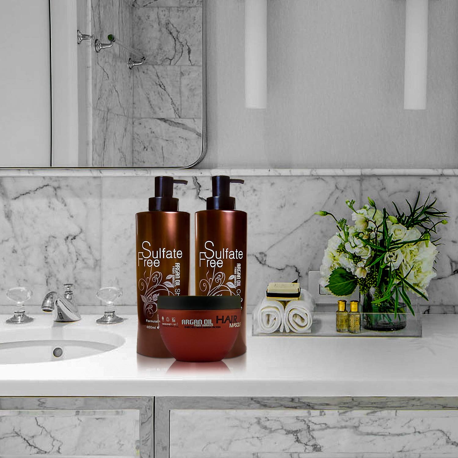 Moroccan Argan Oil Shampoo Conditioner and Hair Mask | Sulfate Free Set Best Gift for Damaged, Dry, Curly or Frizzy Hair - Thickening for Fine/Thin Hair Safe for Color and Keratin Treated Hair Health & Beauty > Personal Care > Hair Care BINGO HAIR CARE   