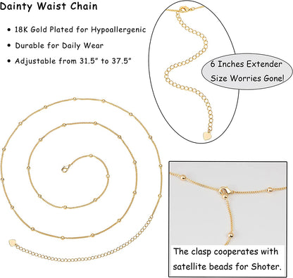 PEARLADA Minimalist Beach Bikini Body Chain 18K Gold Pearl Belly Chain Adjustable Shell Charms Trendy Jewelry Handmade for Women Sexy Waist Chain Apparel & Accessories > Jewelry > Body Jewelry PEARLADA   