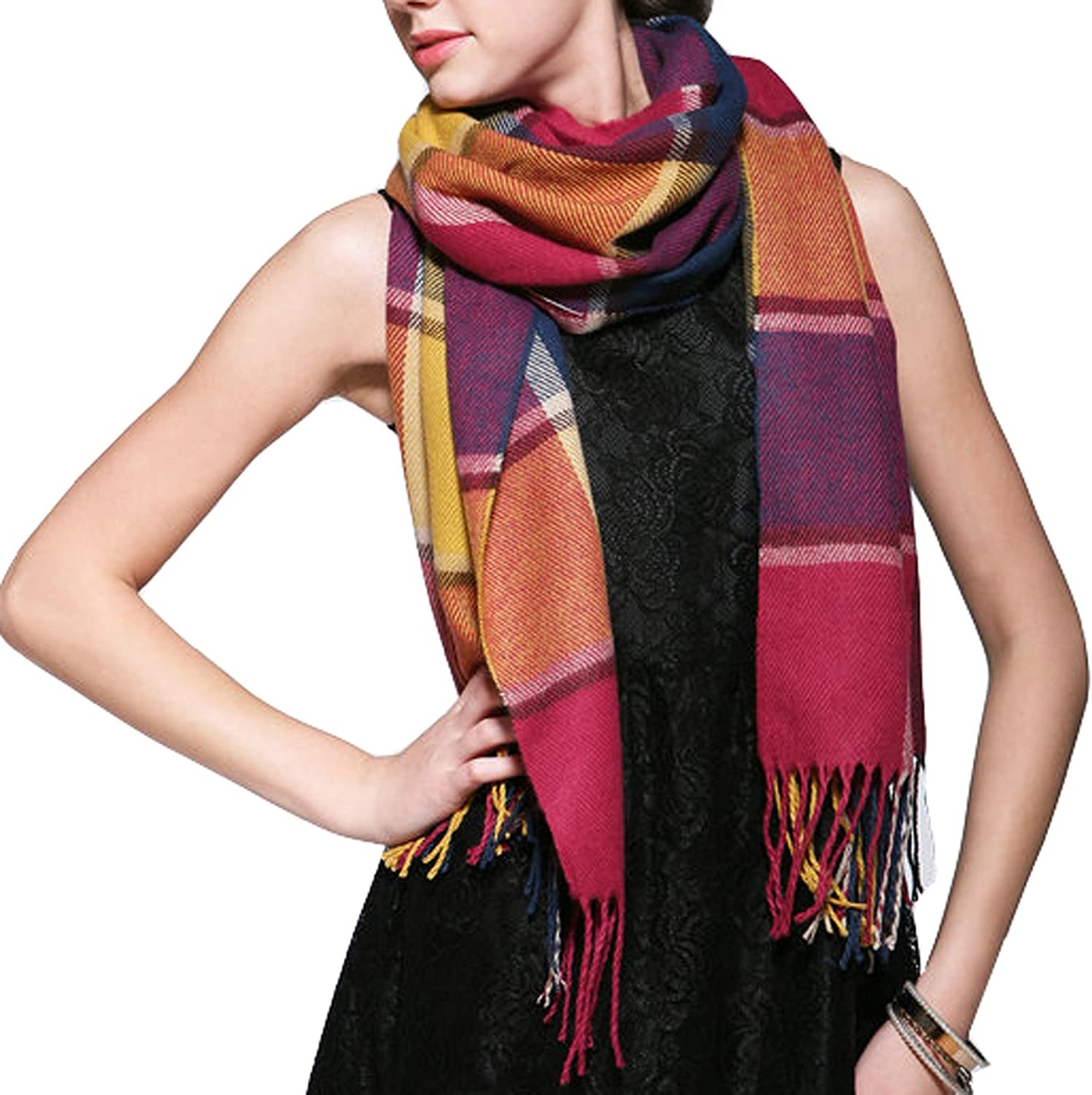 Wander Agio Women'S Fashion Long Shawl Big Grid Winter Warm Lattice Large Scarf Apparel & Accessories > Clothing Accessories > Scarves & Shawls Wander Agio   