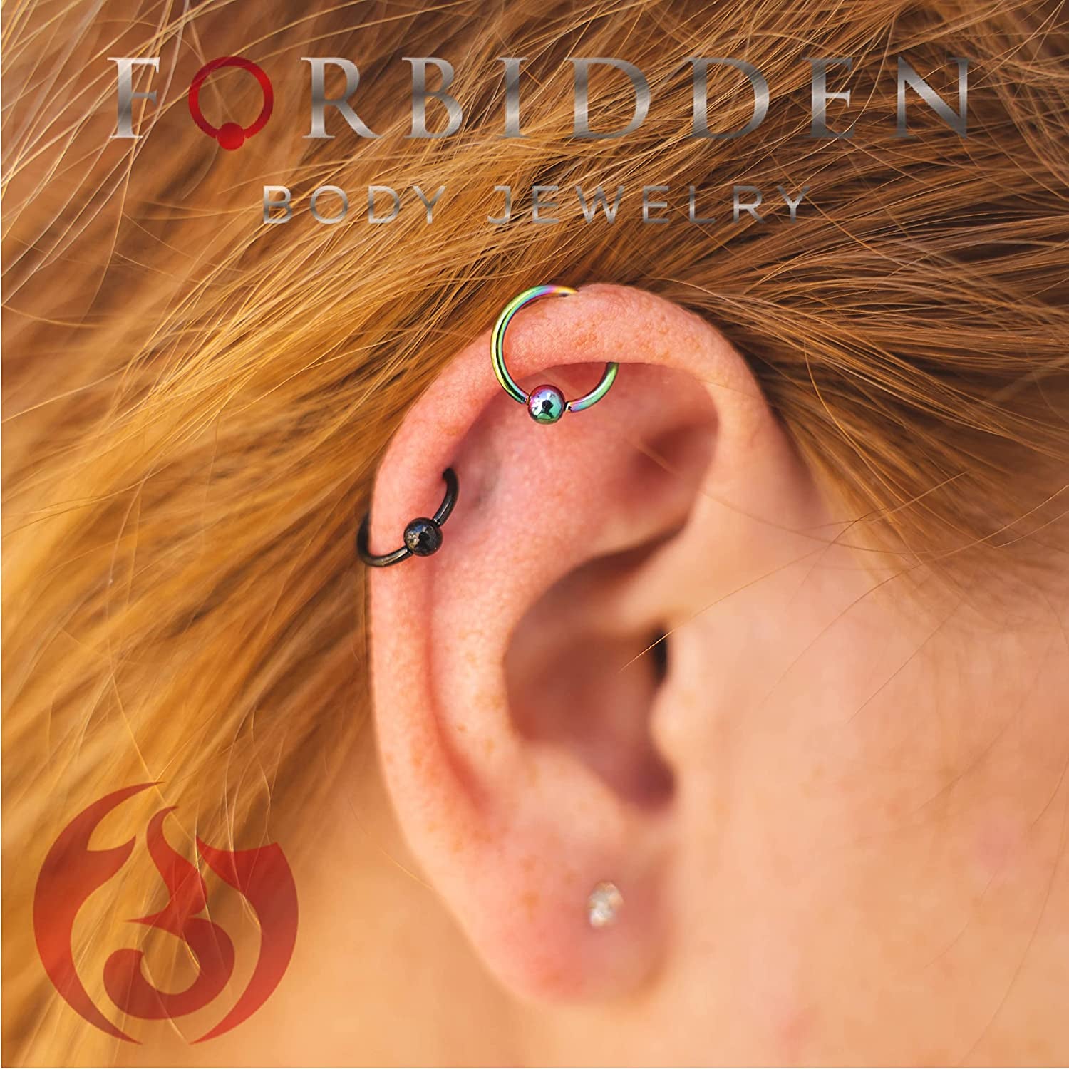 Forbidden Body Jewelry 316L Surgical Steel Captive Bead Piercing Hoop (Pair) 10G 12G 14G 16G 18G 20G, Diameter 6 to 12Mm Black and Rainbow Apparel & Accessories > Jewelry > Rings Forbidden Body Jewelry   