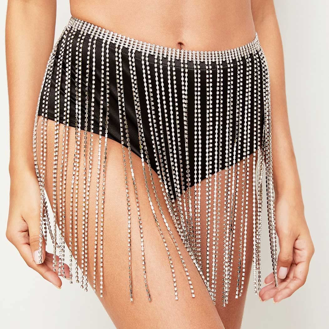 Barode Crystal Tassel Body Chains Belly Dance Skirts Rhinestones Sexy Bikini Summer Beach Hip Waist Chain Nightclub Jewelry Accessories for Women and Girls (Silver) Apparel & Accessories > Jewelry > Body Jewelry Barode   