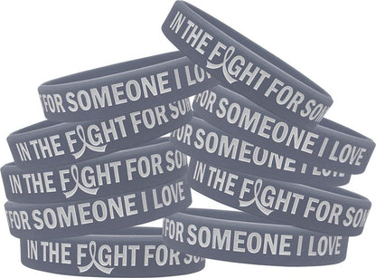 In the Fight for Someone I Love Silicone Wristband Bracelet Premium Quality 10-Pack (Assorted Colors) Apparel & Accessories > Jewelry > Bracelets Fight Like a Girl Grey  