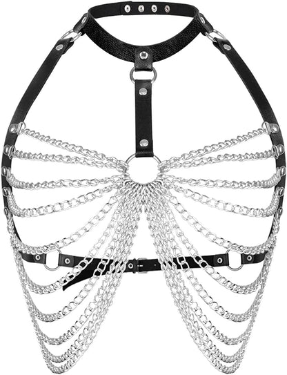 DOTASI Punk Leather Chain Belt Black Layered Body Chain Jewelry Accessory for Women and Girls Apparel & Accessories > Jewelry > Body Jewelry DOTASI Body Chain  