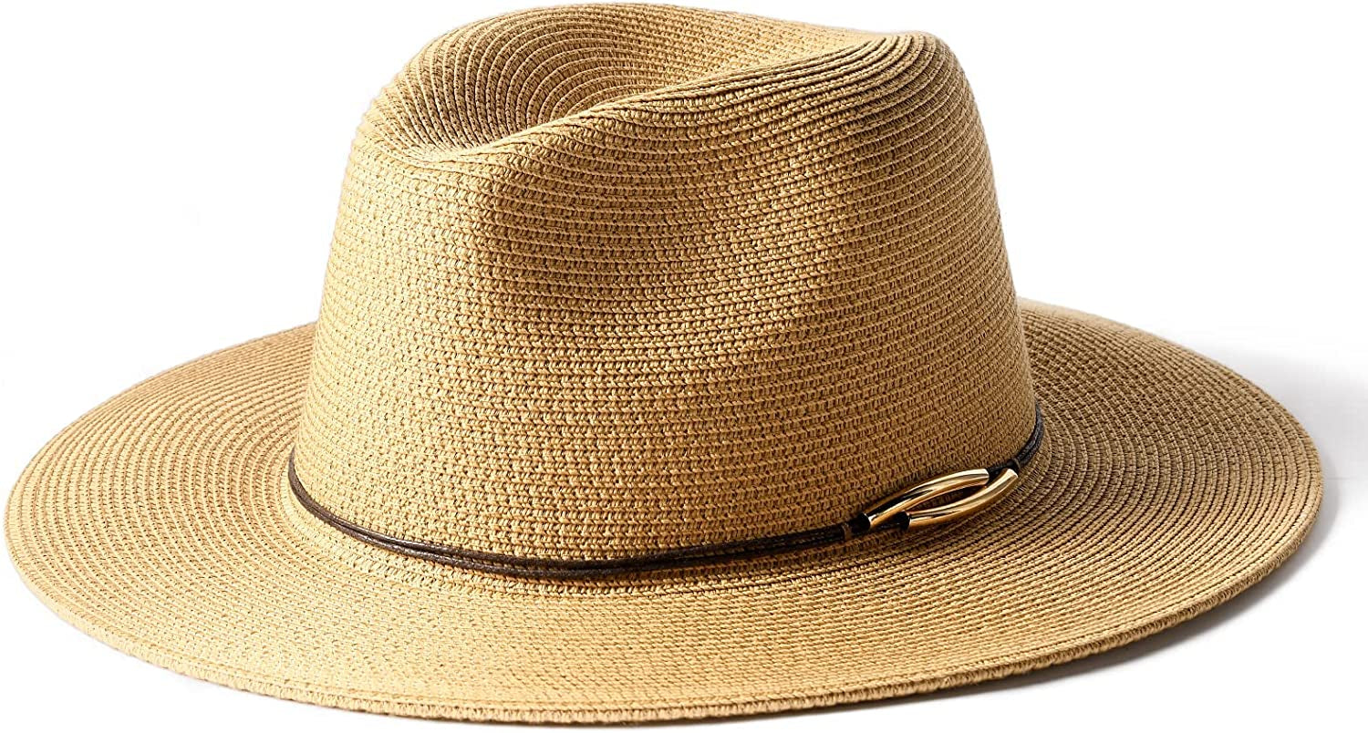 FURTALK Panama Hat Sun Hats for Women Men Wide Brim Fedora Straw Beach Hat UV UPF 50 Apparel & Accessories > Clothing Accessories > Hats KYLIE MAX Z-khaki Medium 