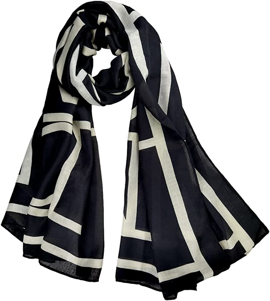 FINIZO Women'S Scarves Lady Light Soft Fashion Solid Scarf Wrap Shawl for All Season Apparel & Accessories > Clothing Accessories > Scarves & Shawls FINIZO 03 -Black White  