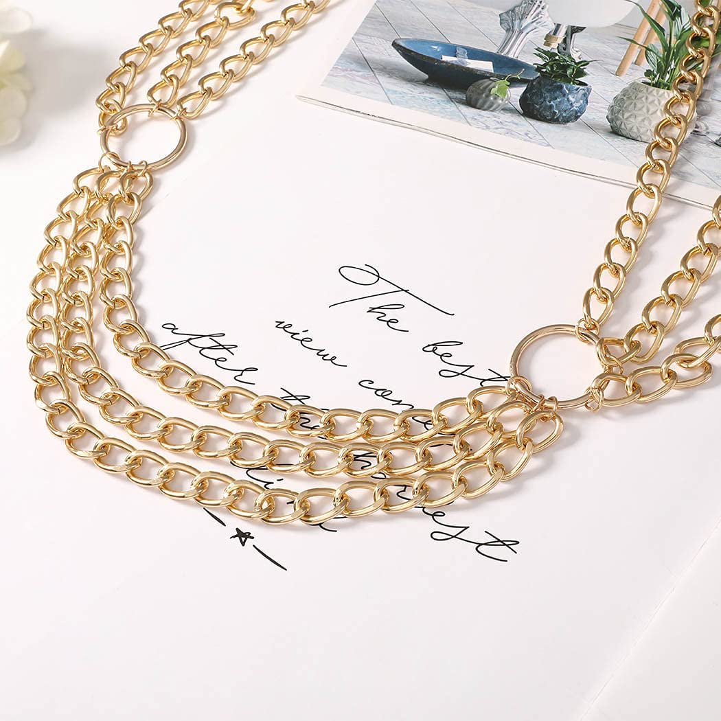 Bodiy Layered Belly Waist Chain Belt Gold Cuban Body Chains Bikini Rave Party Body Jewelry for Women and Girls Apparel & Accessories > Jewelry > Body Jewelry BODIY   