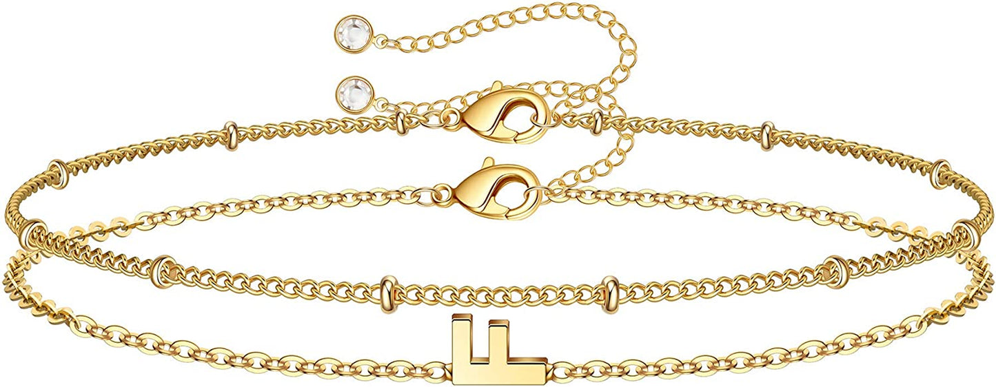 Dainty Gold Initial Bracelets for Women, 14K Gold Plated Dainty Personalized Gold Bracelets Initial Bracelets for Women Teen Girls Jewelry Chain Bracelets for Kids Toddler Little Girls Jewelry Gifts Apparel & Accessories > Jewelry > Bracelets M MOOHAM F  