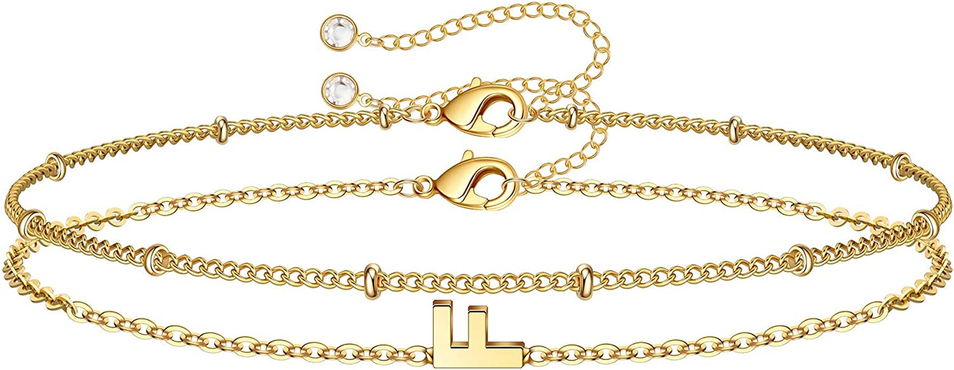 Dainty Gold Initial Bracelets for Women, 14K Gold Plated Dainty Personalized Gold Bracelets Initial Bracelets for Women Teen Girls Jewelry Chain Bracelets for Kids Toddler Little Girls Jewelry Gifts Apparel & Accessories > Jewelry > Bracelets M MOOHAM F  