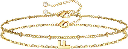 Dainty Gold Initial Bracelets for Women, 14K Gold Plated Dainty Personalized Gold Bracelets Initial Bracelets for Women Teen Girls Jewelry Chain Bracelets for Kids Toddler Little Girls Jewelry Gifts Apparel & Accessories > Jewelry > Bracelets M MOOHAM F  
