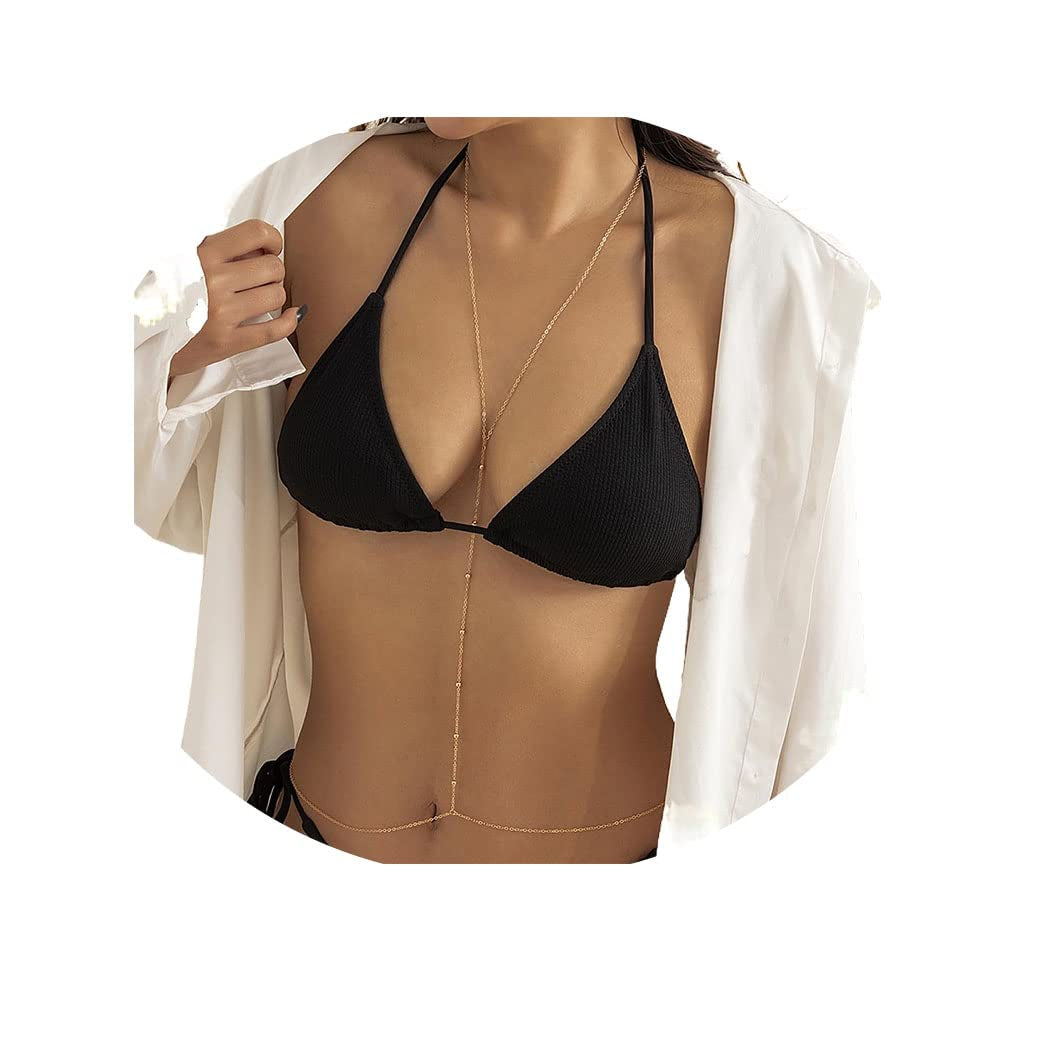 Bounzhi Gold Sexy Body Chain Crossover Thin Bra Bikini Rhinestone Crystal Waist Belly Body Chains Beach Body Necklace Jewelry for Women, Free Size (B-100) Apparel & Accessories > Jewelry > Body Jewelry Bounzhi Gold-1148  