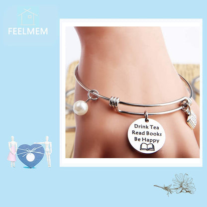 FEELMEM Tea Lovers Gift Drink Tea Read Books Keychain Tea Party Gift Literature Book Lovers Jewelry Gift Apparel & Accessories > Jewelry > Bracelets FEELMEM   