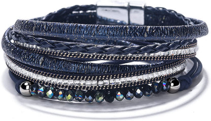 Fesciory Leopard Bracelet for Women Wrap Multi-Layer Leather Bracelet Magnetic Clasp Cuff Bangle Jewelry Apparel & Accessories > Jewelry > Bracelets Fesciory B24-Square Diamond(Blue)  
