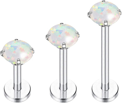 Bodyj4You 3PC Labret Tragus Stud Earrings | 16G Surgical Stainless Steel CZ Crystal | Monroe Helix Cartialge Conch Medusa Lip | Body Piercing Jewelry Set Apparel & Accessories > Jewelry > Body Jewelry BodyJ4You White Created-Opal  