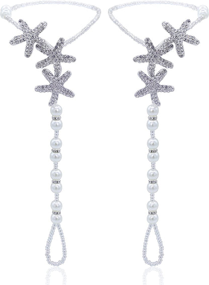 Bellady 2Pcs Pearl Ankle Chain Barefoot Sandals with Starfish Beach Wedding Foot Jewelry Apparel & Accessories > Jewelry > Anklets Bellady White_Style 4  