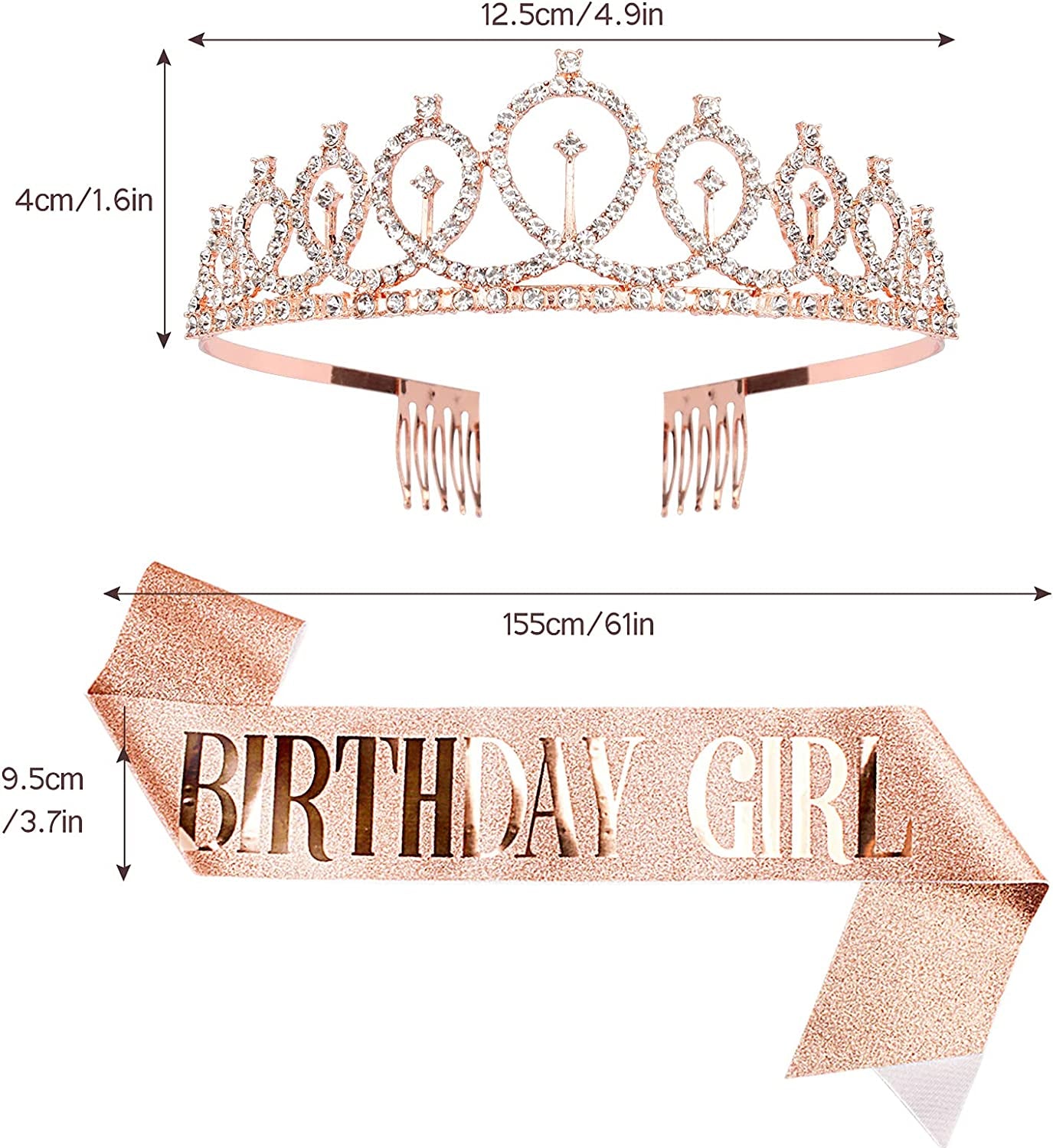 CAVETEE Birthday Crowns for Women Birthday Girl Sash & Rhinestone Tiara Set Birthday Tiaras and Sash for Women Birthday Glitter Birthday Decorations Rose Gold Birthday Girl Crowns Tiaras for Women Apparel & Accessories > Clothing Accessories > Sashes CAVETEE   