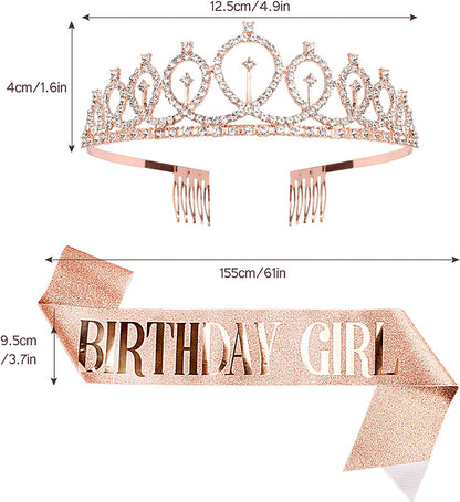 CAVETEE Birthday Crowns for Women Birthday Girl Sash & Rhinestone Tiara Set Birthday Tiaras and Sash for Women Birthday Glitter Birthday Decorations Rose Gold Birthday Girl Crowns Tiaras for Women Apparel & Accessories > Clothing Accessories > Sashes CAVETEE   