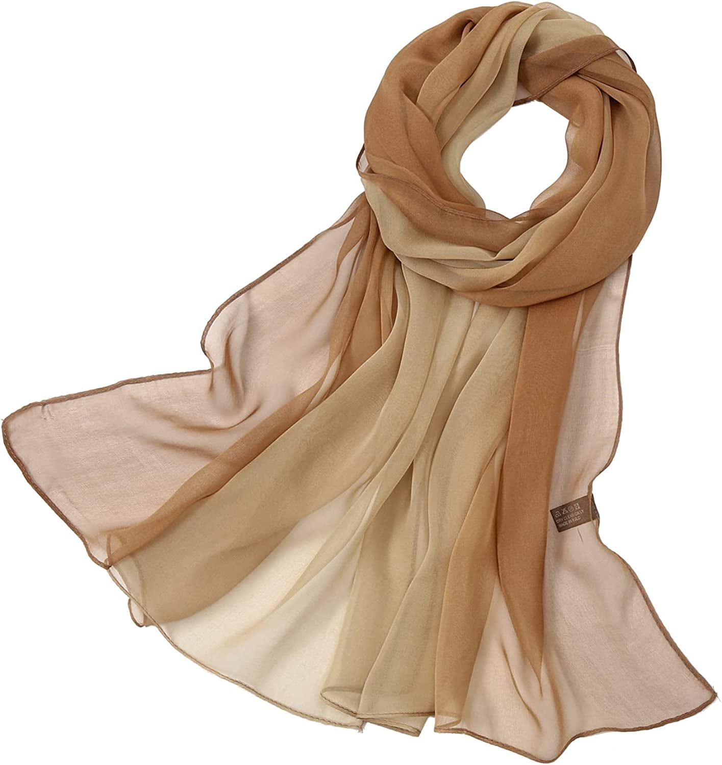 Ombre Silk Scarf Oblong Gradiente Scarves Lightweight Accent Scarfs for Women Apparel & Accessories > Clothing Accessories > Scarves & Shawls Yeieeo Beige and Brown  