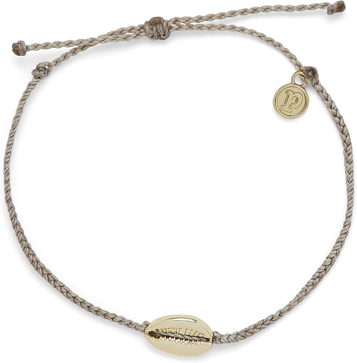 Pura Vida Gold or Silver Cowrie Cord Adjustable Anklet W/Charm, Waterproof Apparel & Accessories > Jewelry > Anklets Pura Vida Gold / Light Gray  