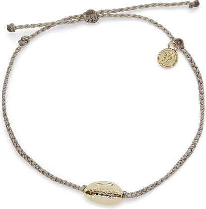 Pura Vida Gold or Silver Cowrie Cord Adjustable Anklet W/Charm, Waterproof Apparel & Accessories > Jewelry > Anklets Pura Vida Gold / Light Gray  