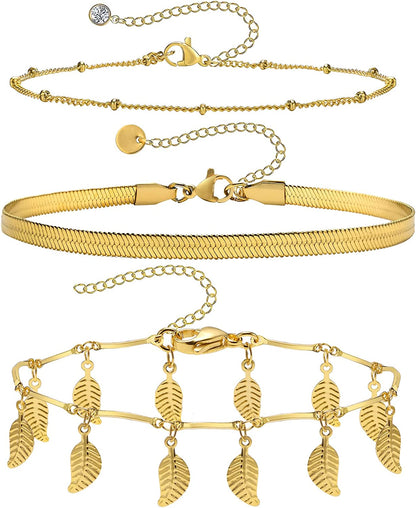 MEALGUET Women Gold Chain Anklet Bracelet : Stylish 18K Gold Plated Stainless Steel Minimalist Boho Style Layered Dainty Ankle Bracelet for Her, Summer Jewelry Gifts for Her Girl Apparel & Accessories > Jewelry > Anklets Mealguet Style B  