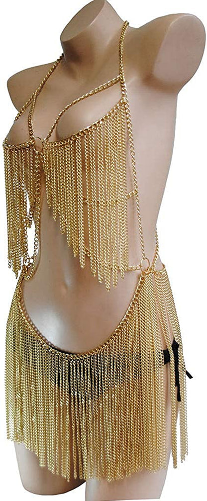 Women'S Metal Body Chain Set Indian Belly Chain Bohemian Jewelry Bikini Halloween Costume Party (Gold) Apparel & Accessories > Jewelry > Body Jewelry Yixin   