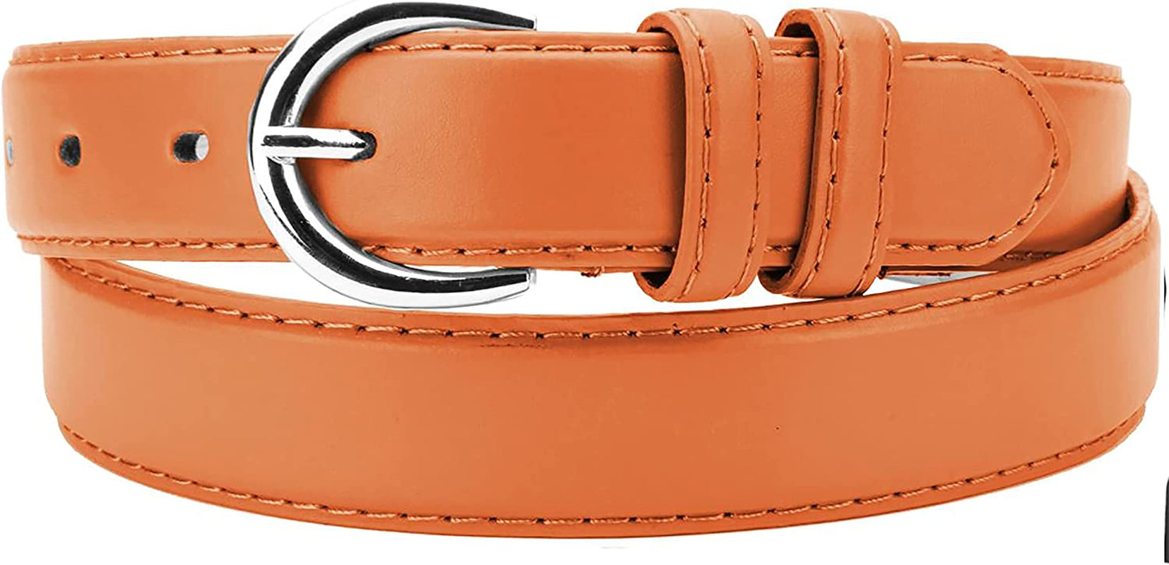Women'S Casual Solid Colors Faux Leather 1" Belt with Single Prong Buckle Apparel & Accessories > Clothing Accessories > Belts JOTW Orange Large 