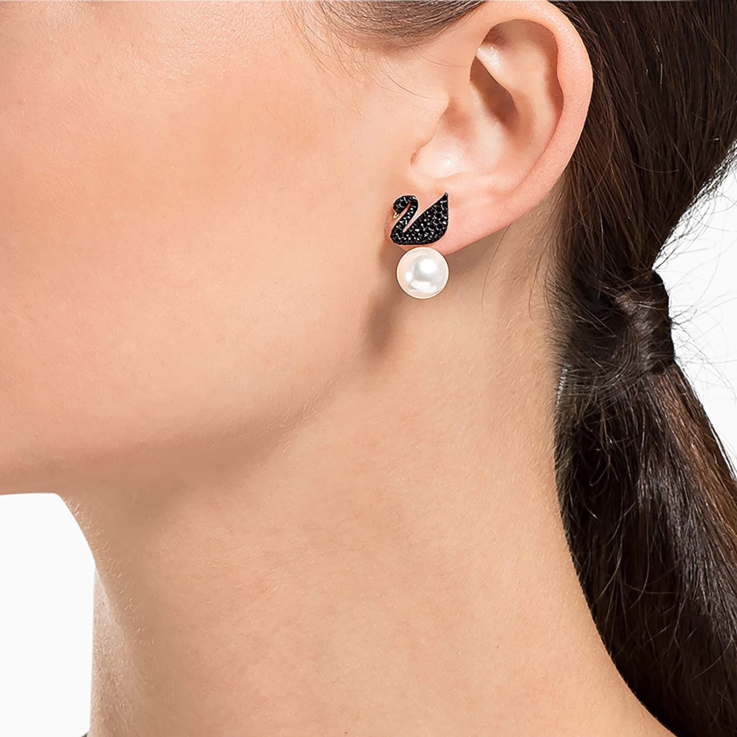 Swarovski Iconic Swan Jewelry Collection, Rose Gold Tone Finish, Black Crystals Apparel & Accessories > Jewelry > Earrings SWAROVSKI   
