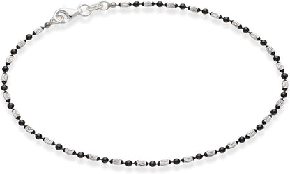 Miabella 925 Sterling Silver Diamond-Cut Oval and round Bead Ball Chain Anklet Ankle Bracelet for Women Teen Girls, Made in Italy Apparel & Accessories > Jewelry > Anklets Miabella black-rhodium-silver Length 10 Inches (Medium) 