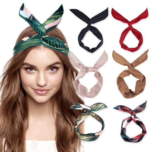 DRESHOW Twist Bow Wire Headbands Vintage Head Wrap Rabbit Ear Wired Hairbands Hair Holder Hair Accessory for Women and Girls 6 Pack Apparel & Accessories > Clothing Accessories > Bandanas & Headties DRESHOW 6 Pack Rabbit Ears with Wire A  