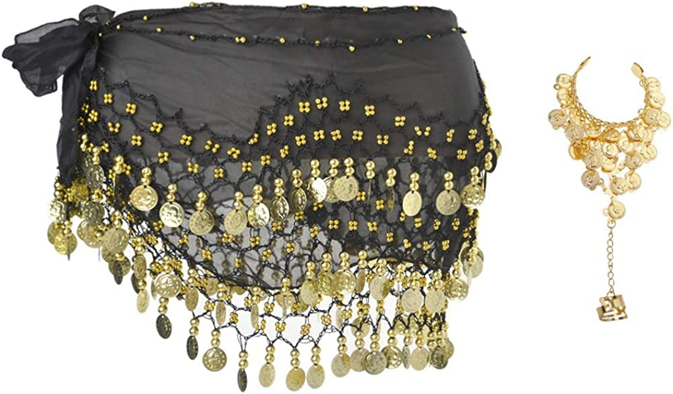 Bellylady Gold Coins Belly Dance Hip Scarf, Wholesale Dance Belt & Gypsy Bracelet Apparel & Accessories > Clothing Accessories > Scarves & Shawls BellyLady Black  