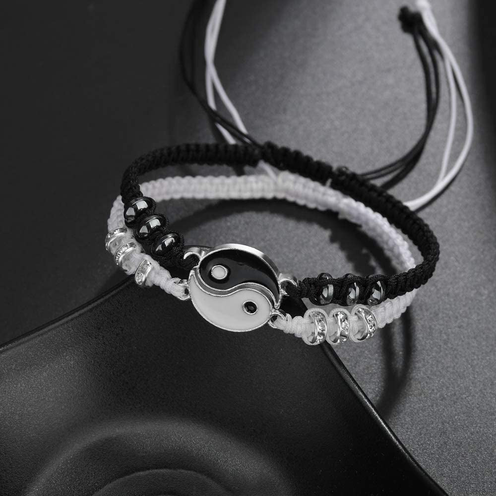 Best Friend Bracelets for 2 Matching Yin Yang Adjustable Cord Bracelet for Bff Friendship Relationship Boyfriend Girlfriend Valentines Gift Apparel & Accessories > Jewelry > Bracelets ButiShop   