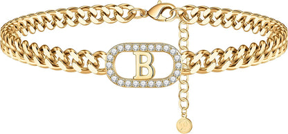 IEFWELL Gold Initial Ankle Bracelets for Women, 14K Gold Filled Gold Anklets for Women Cuban Link Anklets for Women Handmade Gold Ankle Bracelets for Women Ankle Bracelets Gold Jewelry Apparel & Accessories > Jewelry > Anklets IEFWELL B  