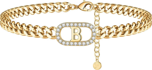 IEFWELL Gold Initial Ankle Bracelets for Women, 14K Gold Filled Gold Anklets for Women Cuban Link Anklets for Women Handmade Gold Ankle Bracelets for Women Ankle Bracelets Gold Jewelry Apparel & Accessories > Jewelry > Anklets IEFWELL B  