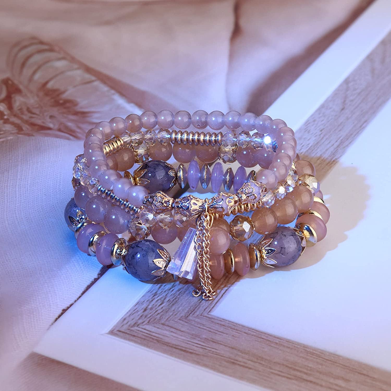 Jstyle Bohemian Stackable Bead Bracelets for Women 6 Sets Stretch Beaded Bracelets Multi-Color Boho Jewelry for Women Multilayer Bracelet Boho Apparel & Accessories > Jewelry > Bracelets Jstyle   