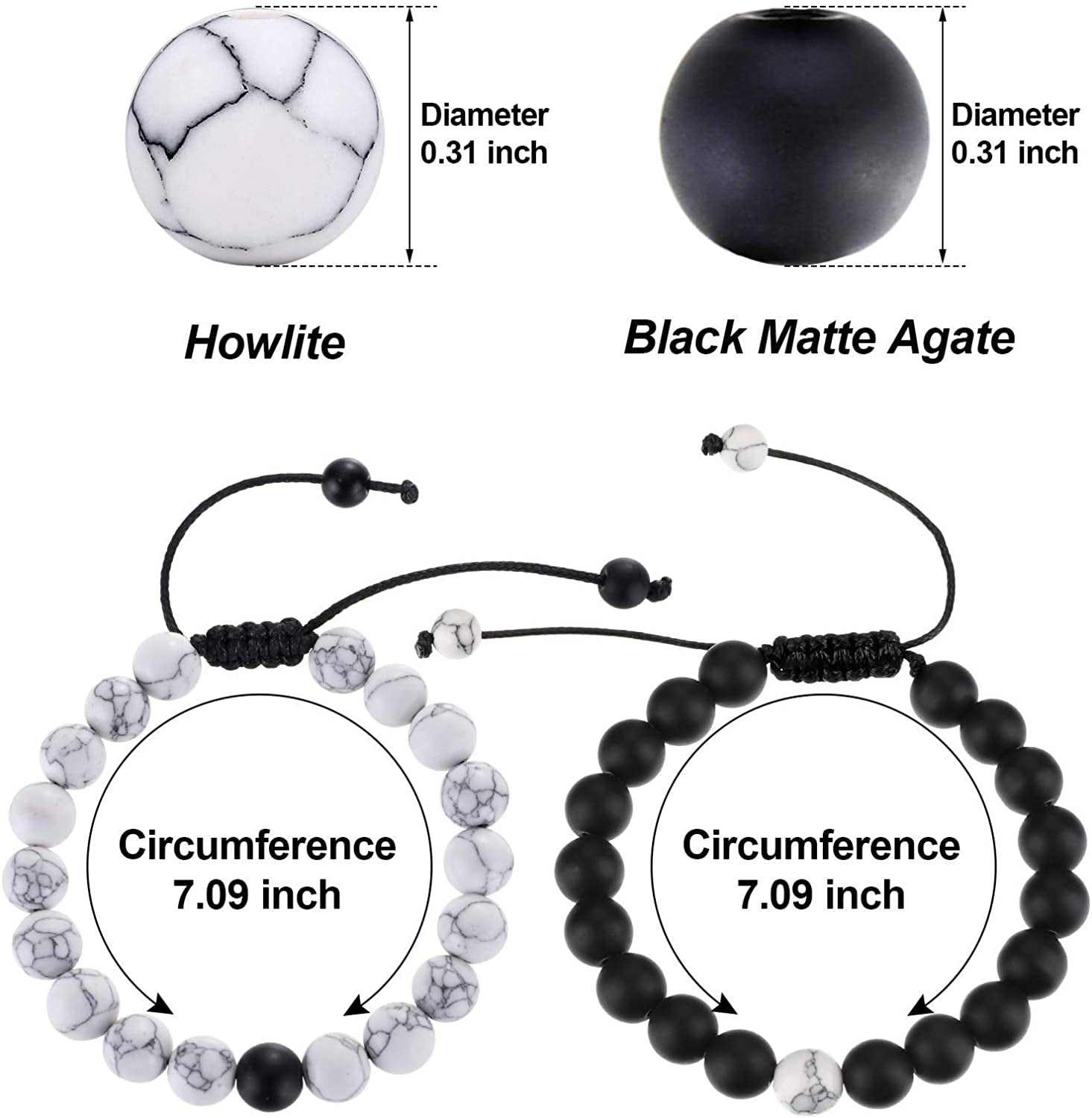 BBTO Howlite Bracelet Black Matte Agate Bracelet Couples Bracelet Distance Bracelet Energy Beads Bracelet for Valentine'S Day Gift Apparel & Accessories > Jewelry > Bracelets BBTO   