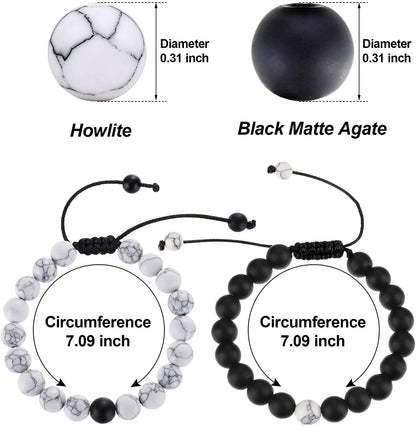 BBTO Howlite Bracelet Black Matte Agate Bracelet Couples Bracelet Distance Bracelet Energy Beads Bracelet for Valentine'S Day Gift Apparel & Accessories > Jewelry > Bracelets BBTO   