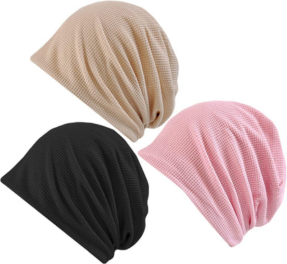 Qiabao Womens Stretchy Cotton Beanie Chemo Cap Cancer Hats Headwear Apparel & Accessories > Clothing Accessories > Headwear Qiabao 3 Pack-b  