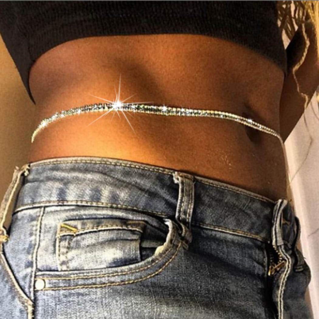 Nicute Layered Waist Chain Rhinestone Belly Chains Belt Summer Beach Costume Crystal Body Jewelry for Women and Girls (Silver) Apparel & Accessories > Jewelry > Body Jewelry Nicute   